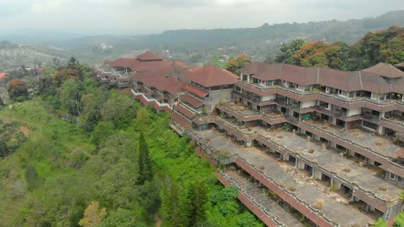 Aerial Shot of the Abandoned and Mysterious Hotel in Bedugul, Indonesia, Bali Island, Bali Travel alt