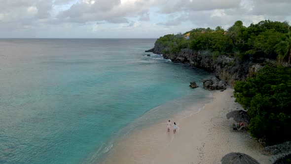 Playa Kalki Curacao Tropical Island in the Caribbean Sea Aerial View Over Beach Playa Kalki on the alt