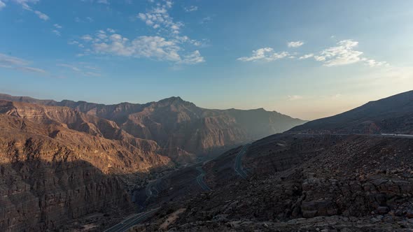 Jebel Jais Mountain Landscape Moving Clouds in Ras Al Khaimah, UAE alt