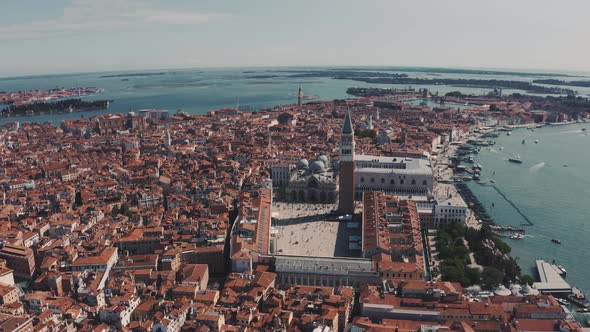 Aerial Panoramic Photo of Iconic and Unique Campanile in Saint Mark's Square alt
