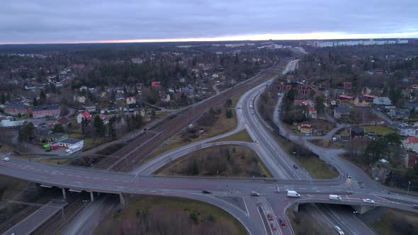 Aerial View of Interchange in Suburb Stockholm