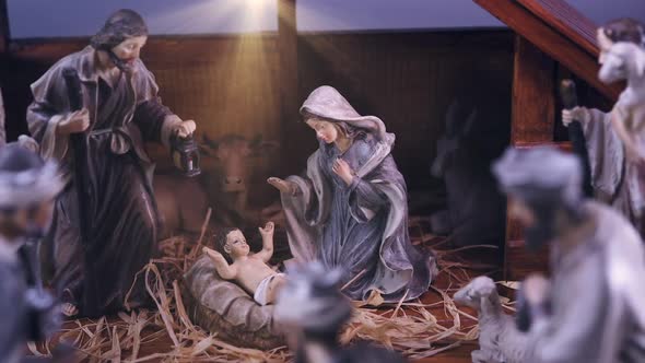 Jesus Christ Nativity Scene with Figurines in Stable