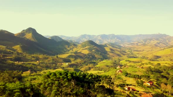 Aerial Establishing Sao Bento Do Sapucai Sunny Green Mountain Valley alt