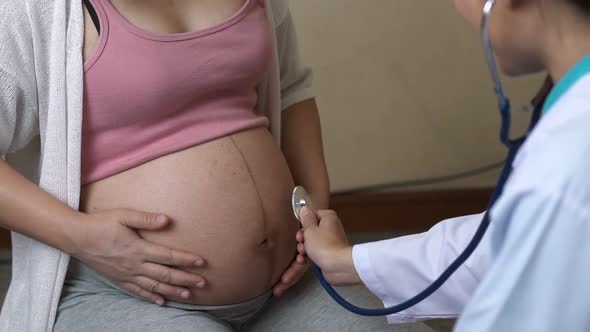 Pregnant Woman and Gynecologist Doctor at Hospital alt