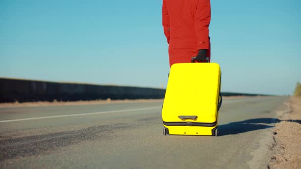 Holiday Vacation Weekend In Winter. Female Leaves After Family Quarrel. Tourist Travelling Mood. alt