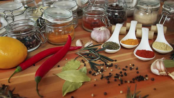 Spices and Seasonings on the Kitchen Table