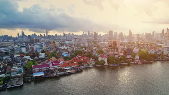 4K : Aerial city view of Bangkok downtown, Flying over Bangkok, Thailand. alt