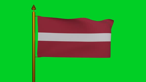 National flag of Latvia waving on flagpole on chroma key, Latvijas karogs designed by Ansis Cirulis alt
