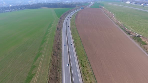 Aerial View of Highway Across Countryside Czech Republic Europe alt