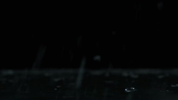 Many Drops of Water Fall on the Surface of the Water in Slow Motion Macro Shot alt