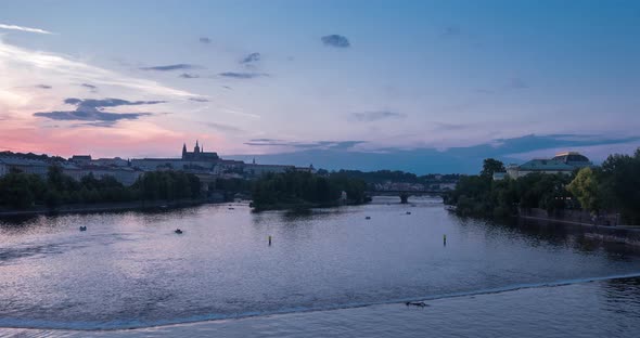 Timelapse of Vltava River at dusk