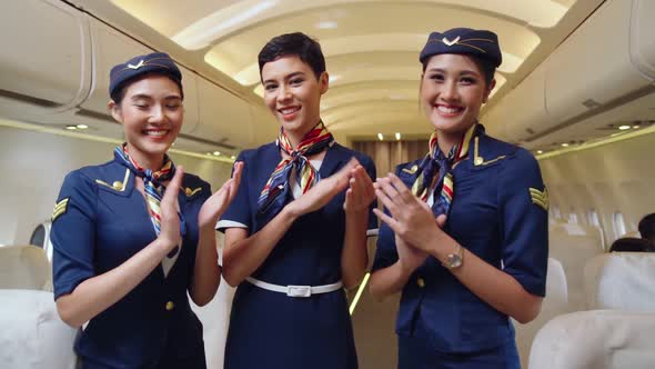 Cabin Crew Clapping Hands in Airplane, Stock Footage | VideoHive