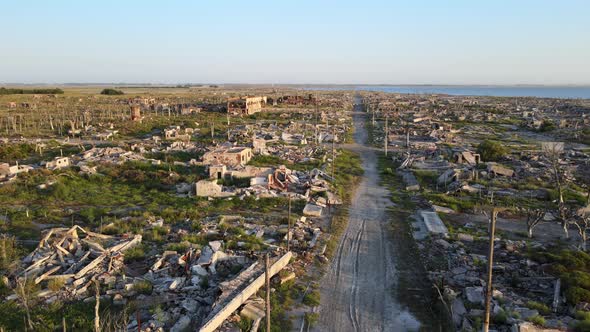 Abandoned historic flooded town Epecuen, Buenos Aires. Panning Aerial Shot alt