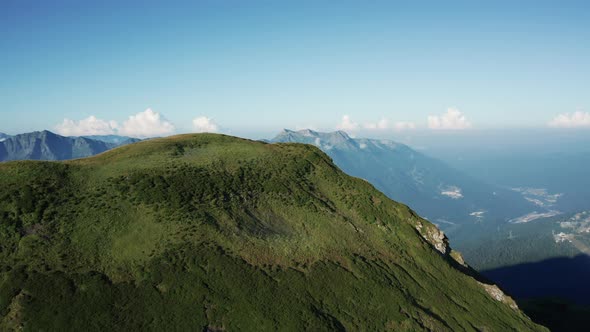 Aerial view; mountain landscape in early morning
