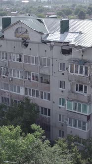 Vertical Video of a Makariv Ukraine a Building Destroyed By the War alt