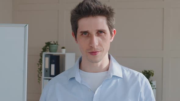 Closeup Male Head Satisfied Face Portrait Caucasian Millennial Business Man Guy Entrepreneur Boss alt