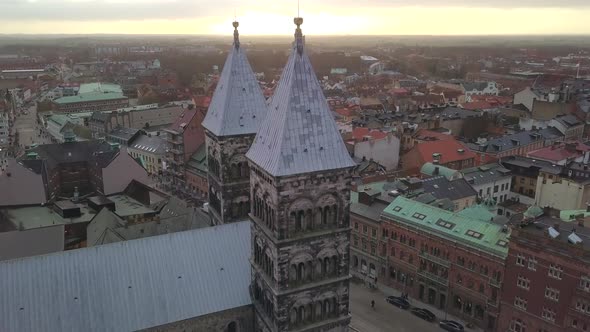 Drone Shot of Lund Cathedral Towers
