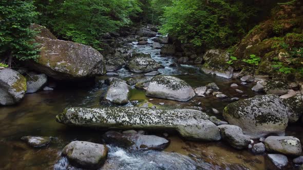 Aerial View of a Stream in the Forest in Rhodope Mountains Near the Town of Devin alt