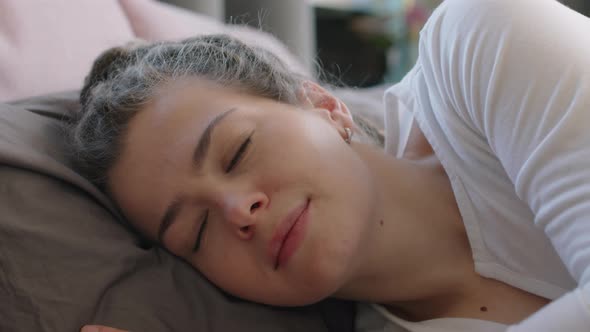 Smiling Woman Waking Up In Morning alt