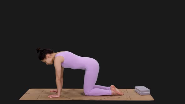 Young Sporty Woman Doing Cat and Cow Pose while Practicing Yoga, Alpha in