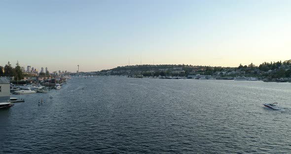 Summer Seattle Washington Lake Aerial View Seagull Stand Up Paddle Boarding Recreational Boat alt