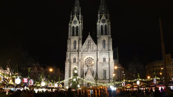 Christmas market in Prague late in the evening