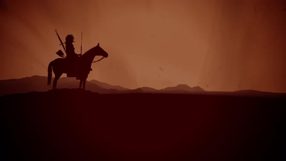 Samurai Horsman On A Horse In A Desert Plain alt