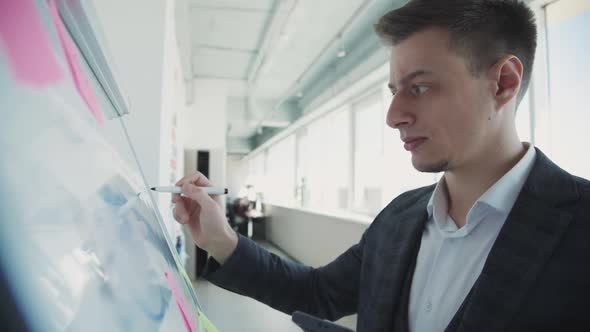Man Writing New Idea and Success Solution on Special Board