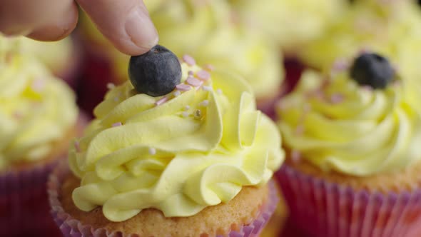 Decorating Cupcakes With Blueberries