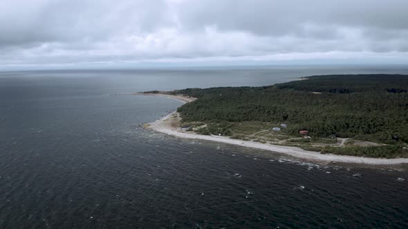 Aerial Hiiumaa Island Coastline Landscape On Cloudy Day