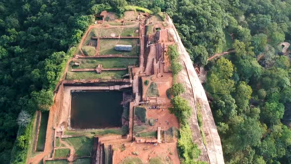 Aerial over lion rock, Sigariya rock fortress. Dambulla, Sri Lanka alt