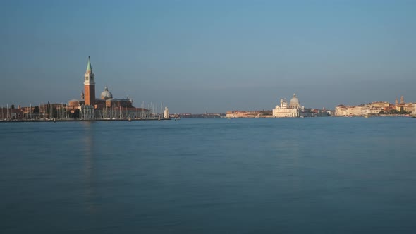 San Giorgio Maggiore, San Marco Tower, and Basilica Santa Maria della Salute in Venice Timelapse alt