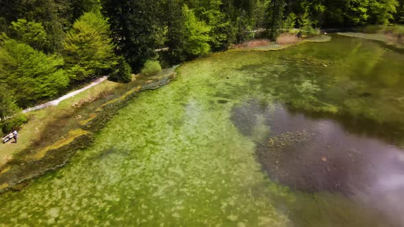 Beautiful small Lake in the Mountains Drone Video