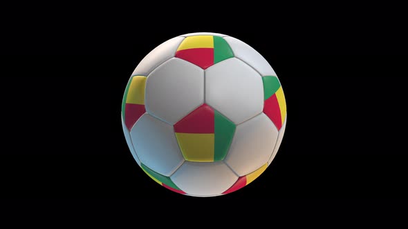 Soccer ball with flag Benin, on black background loop alpha