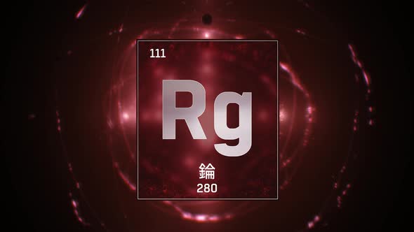 Roentgenium as Element 111 of the Periodic Table on Red Background in Chinese Language
