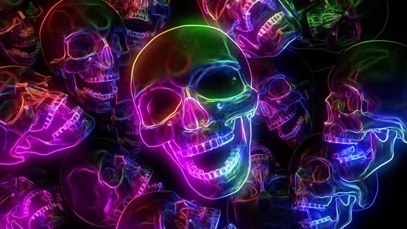 Neon Skulls Halloween Background 4K
