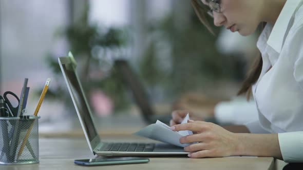 Busy Woman Checking Important Documents Analyzing Charts, Processing Data alt