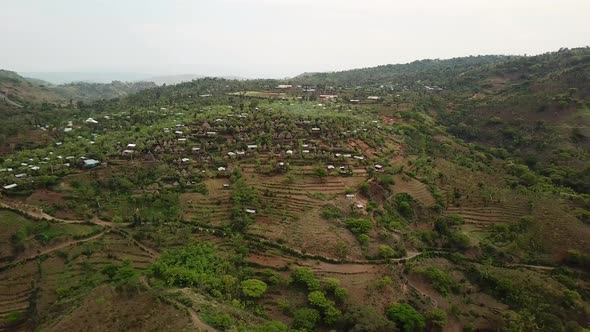 Beautiful Konso cultural landscape scenery, UNESCO Heritage site. Drone pull back reveal beauty of E alt