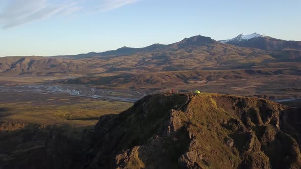 Rotating Aerial Motion Around A Campspot On A Mountain Peak In Iceland