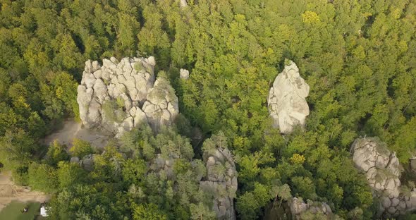 Famous Ukranian Landscape - Aerial View To Dovbush Rocks in Carpathian Mountains, Ukraine