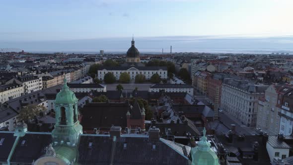 Drone Shot Flying Over Rooftops of Stockholm