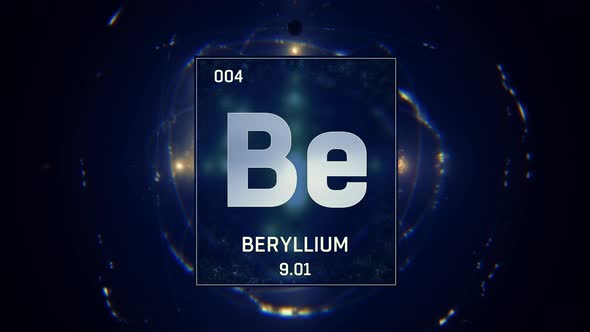 Beryllium as Element 4 of the Periodic Table on Blue Background