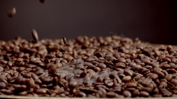 Roasted Coffee Beans Steaming Close Up alt