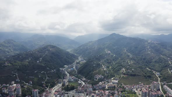 Trabzon City Mountains And Clouds Aerial View