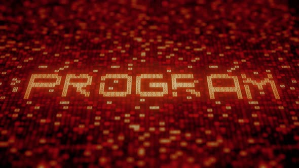 PROGRAM Word Being Made with Symbols on a Red Screen alt