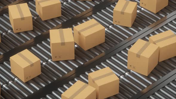 Transportation of the container box on the conveyer belt alt