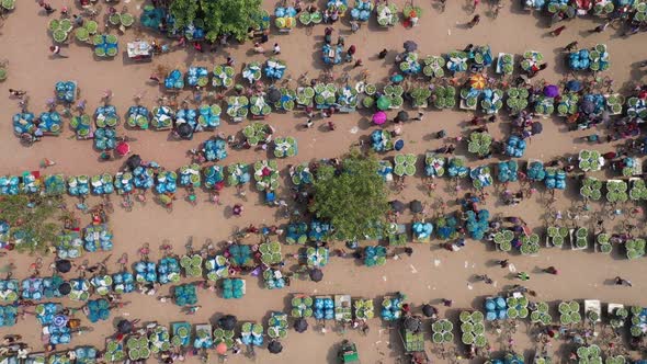 Aerial view of Mango market in Shibganj province, Bangladesh. alt