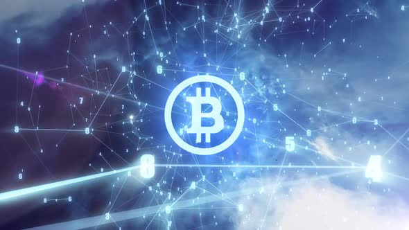 bitcoin icon against the sky alt