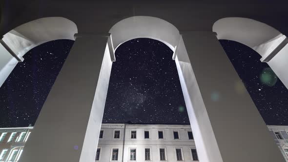 Night Stars Timelapse Milky Way White Arches in Old European City