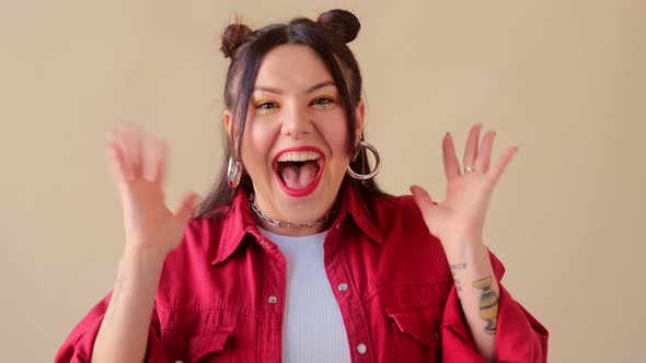 Amazed shocked woman, saying screaming wow Oh my god. Excited woman have good news alt